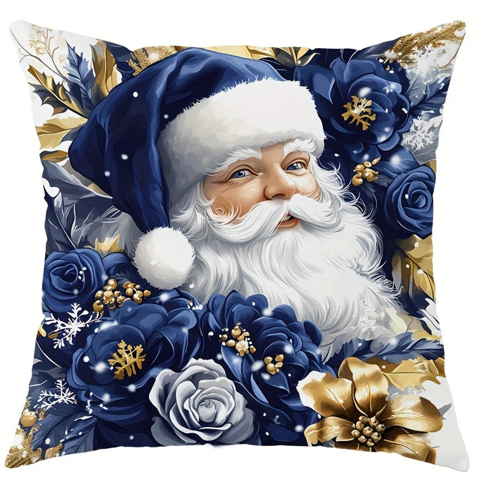 Christmas decoration pillow cover blue Santa Claus Snowman pattern living room sofa cushion cover room home decoration