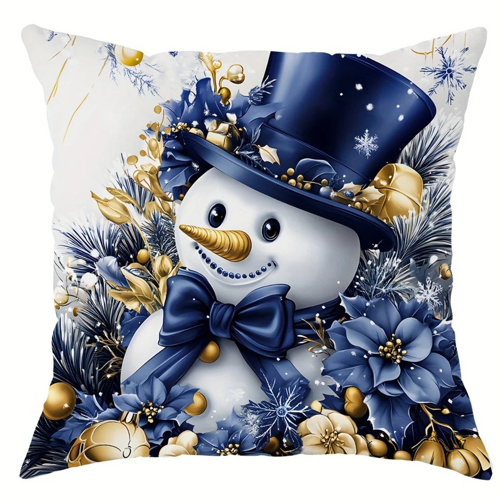 Christmas decoration pillow cover blue Santa Claus Snowman pattern living room sofa cushion cover room home decoration