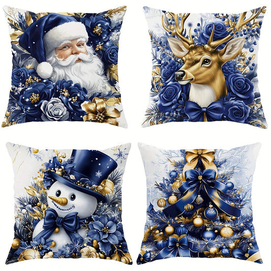 Christmas decoration pillow cover blue Santa Claus Snowman pattern living room sofa cushion cover room home decoration