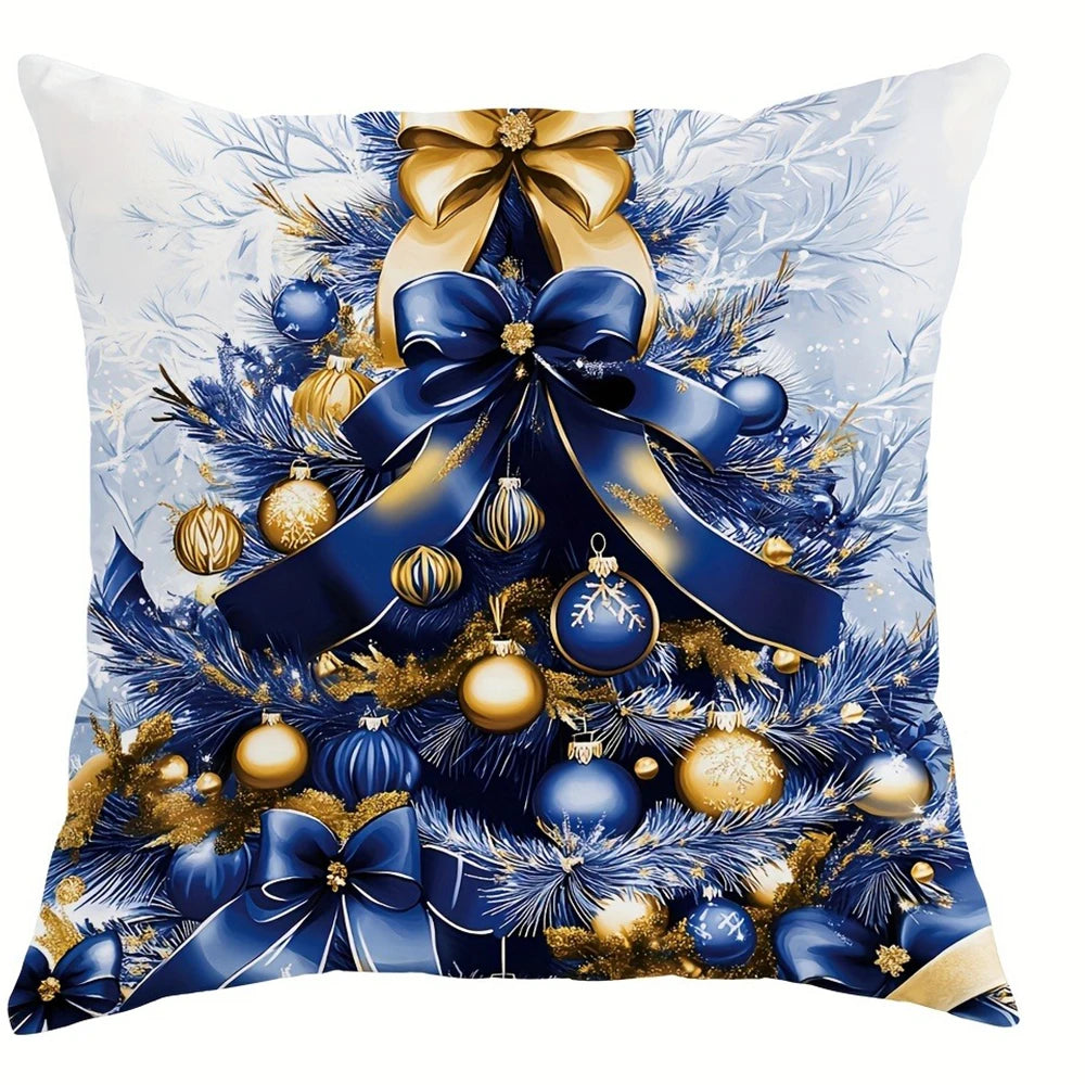 Christmas decoration pillow cover blue Santa Claus Snowman pattern living room sofa cushion cover room home decoration